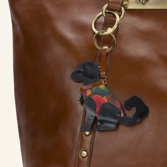 Patricia Nash Leather Black And Floral Dog Keychain - Picture 2 of 10